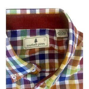 Southern Pines Mens XL Long Sleeve‎ Stretch Button Down Shirt Navy White Checked